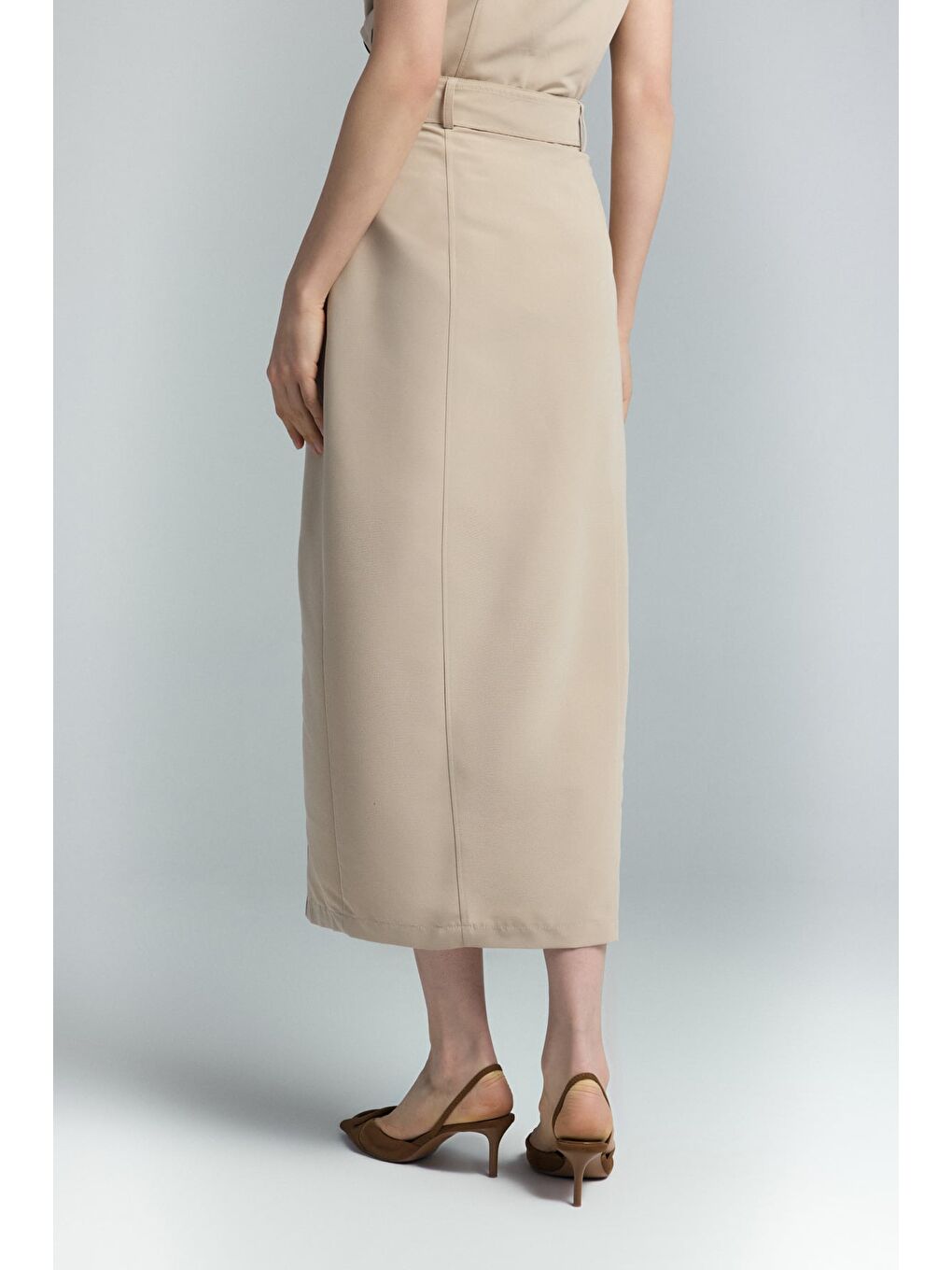 Kahverengi Jessi Yırtmaçlı Etek - Camel-8