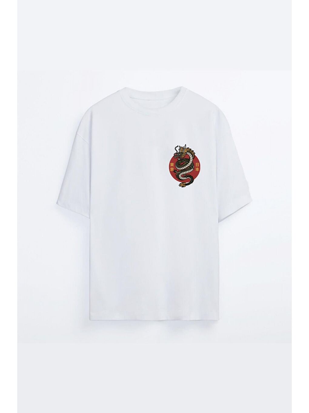 Beyaz Victory Dragon Baskılı  Unisex Tişört-1