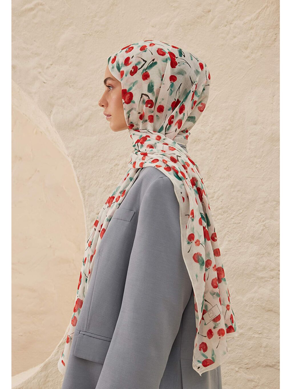 Cherry Desen Rami Şal Ekru-3