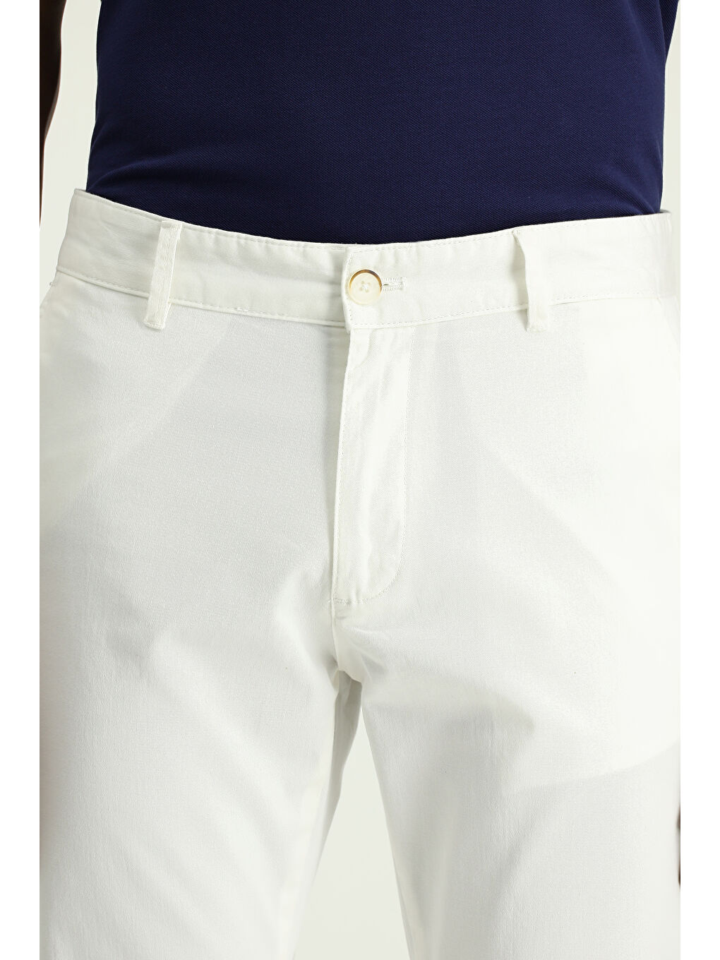 Beyaz Slim Fit Dar Kesim Elastanlı Kanvas / Chino Pantolon-3