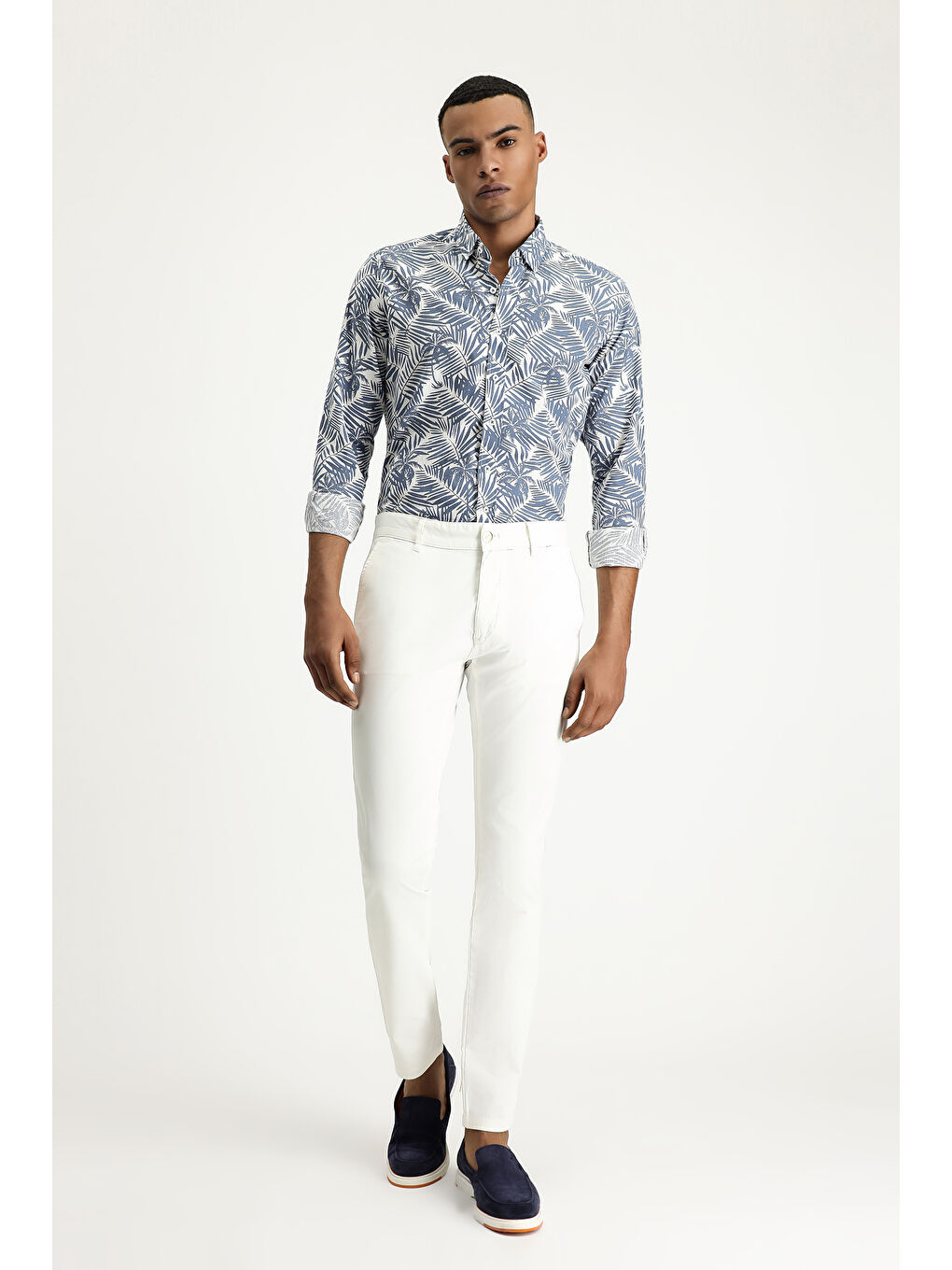 Beyaz Slim Fit Dar Kesim Elastanlı Kanvas / Chino Pantolon-5