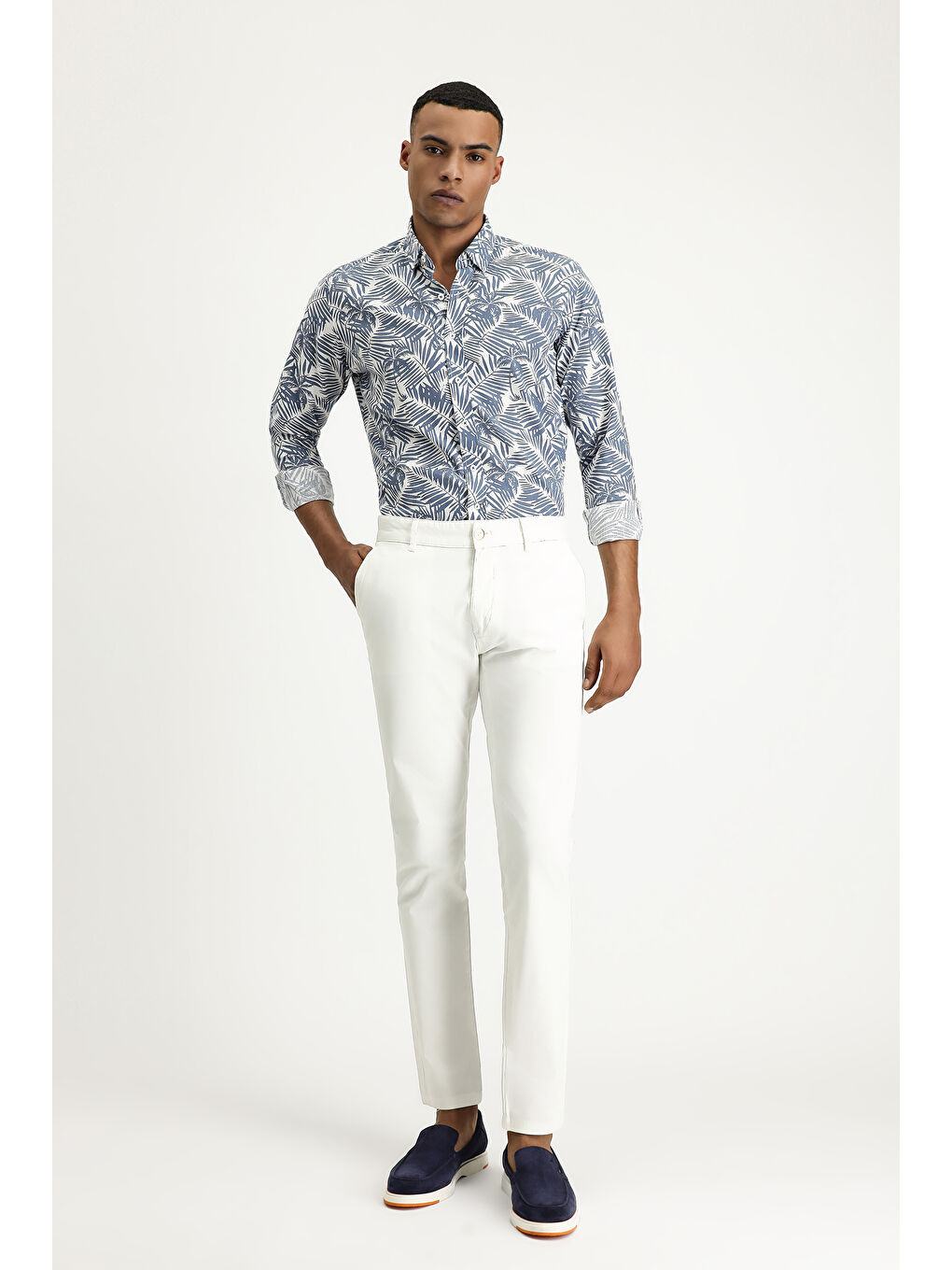 Beyaz Slim Fit Dar Kesim Elastanlı Kanvas / Chino Pantolon-6