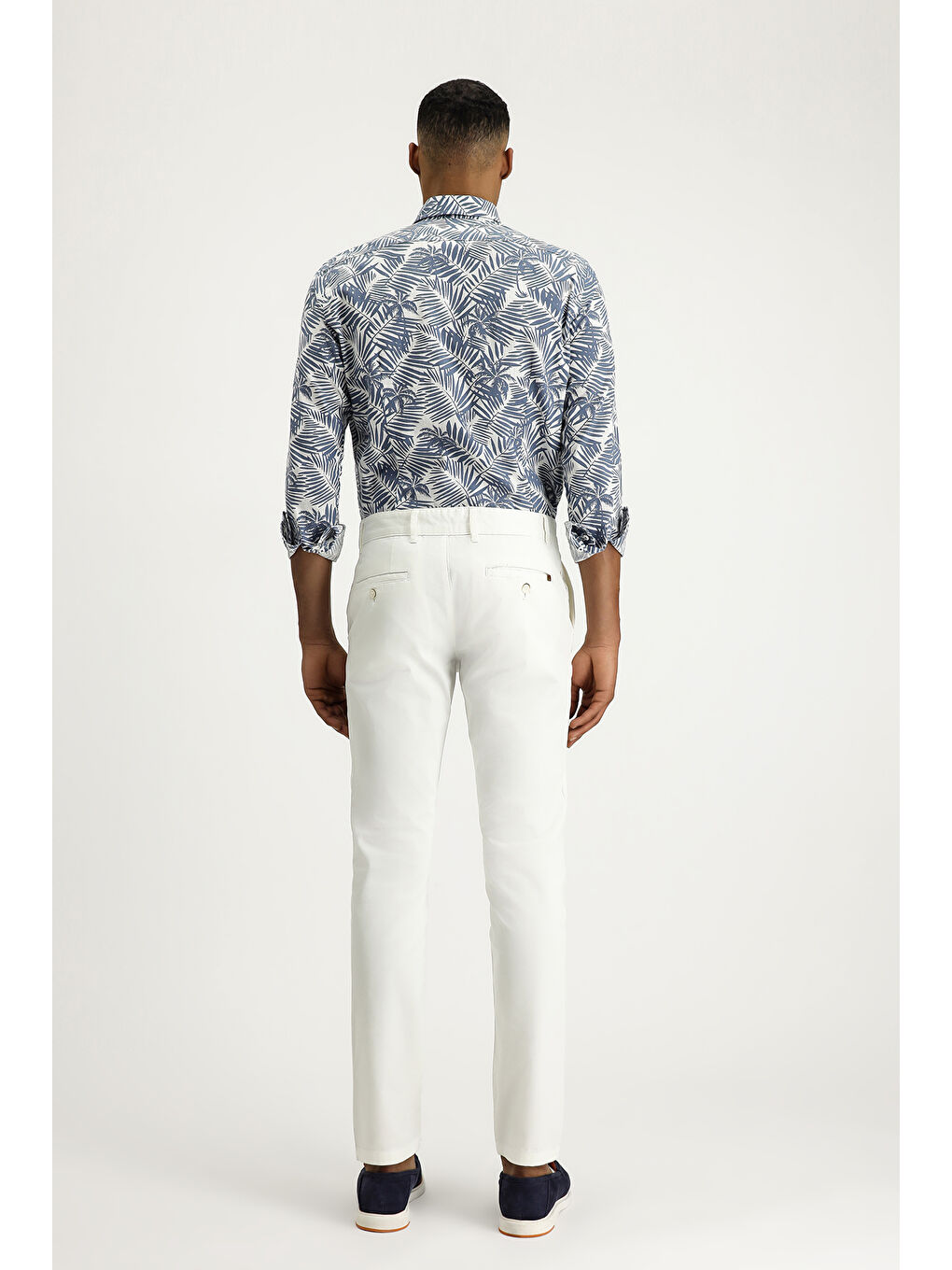 Beyaz Slim Fit Dar Kesim Elastanlı Kanvas / Chino Pantolon-7