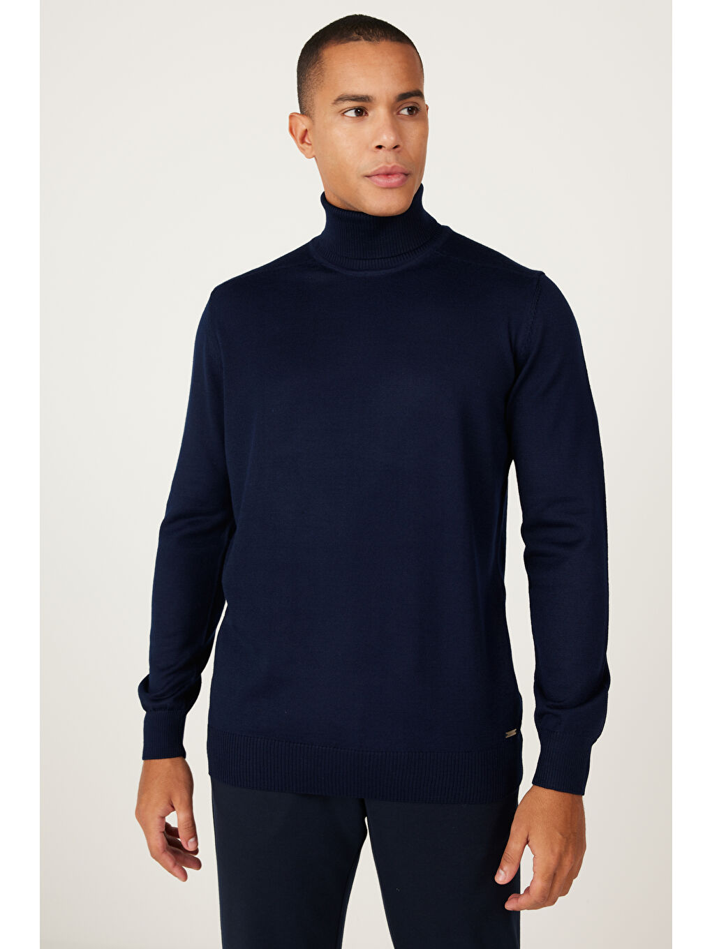 Erkek Lacivert Standart Fit Normal Kesim Tam Balıkçı Yaka Triko Kazak-2