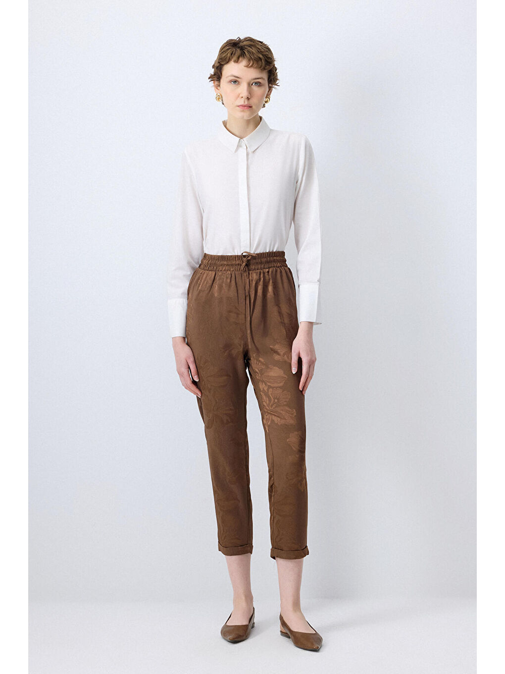 Kahverengi Beli Lastikli Jakarlı Pantolon