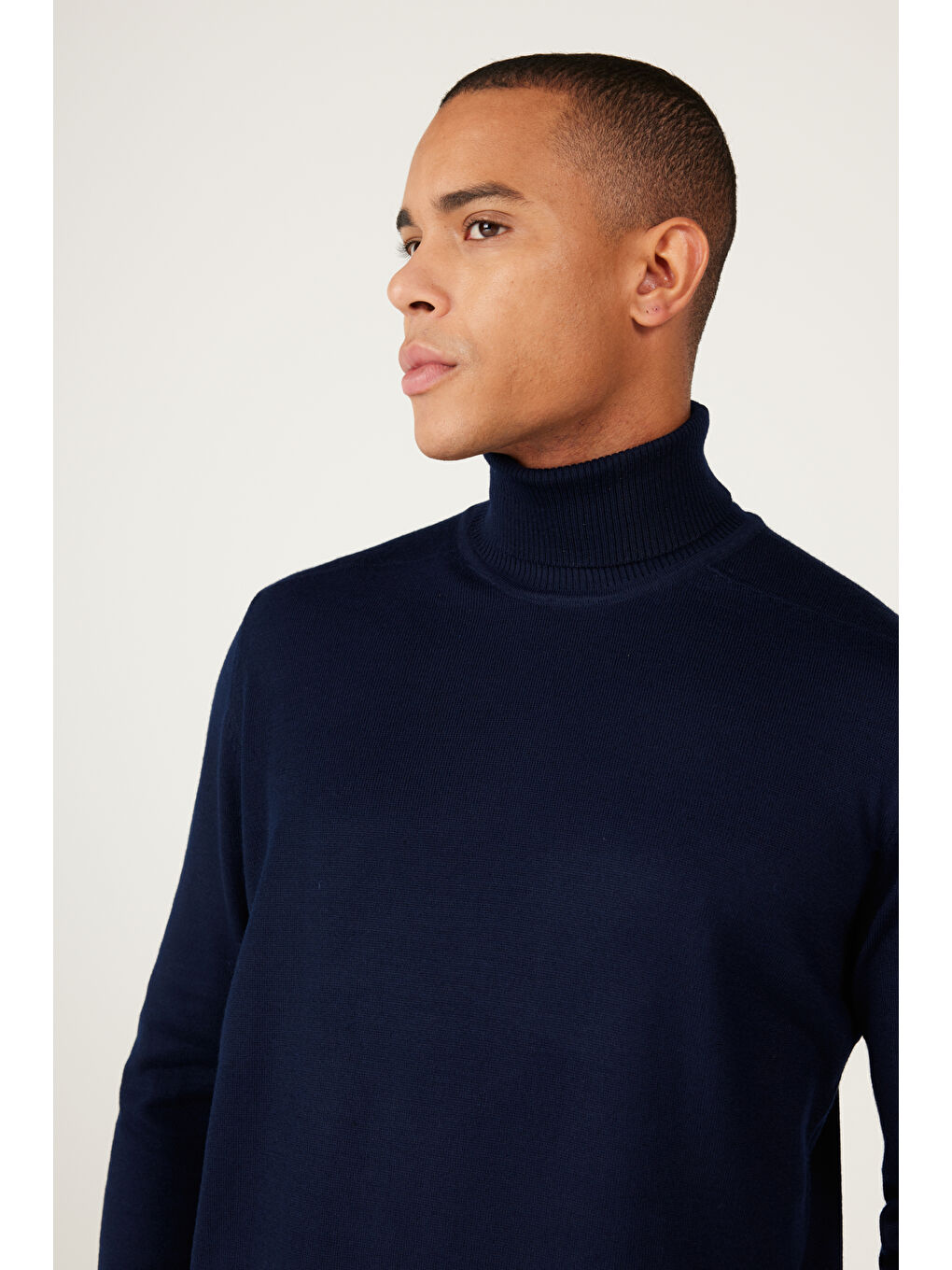 Erkek Lacivert Standart Fit Normal Kesim Tam Balıkçı Yaka Triko Kazak-3