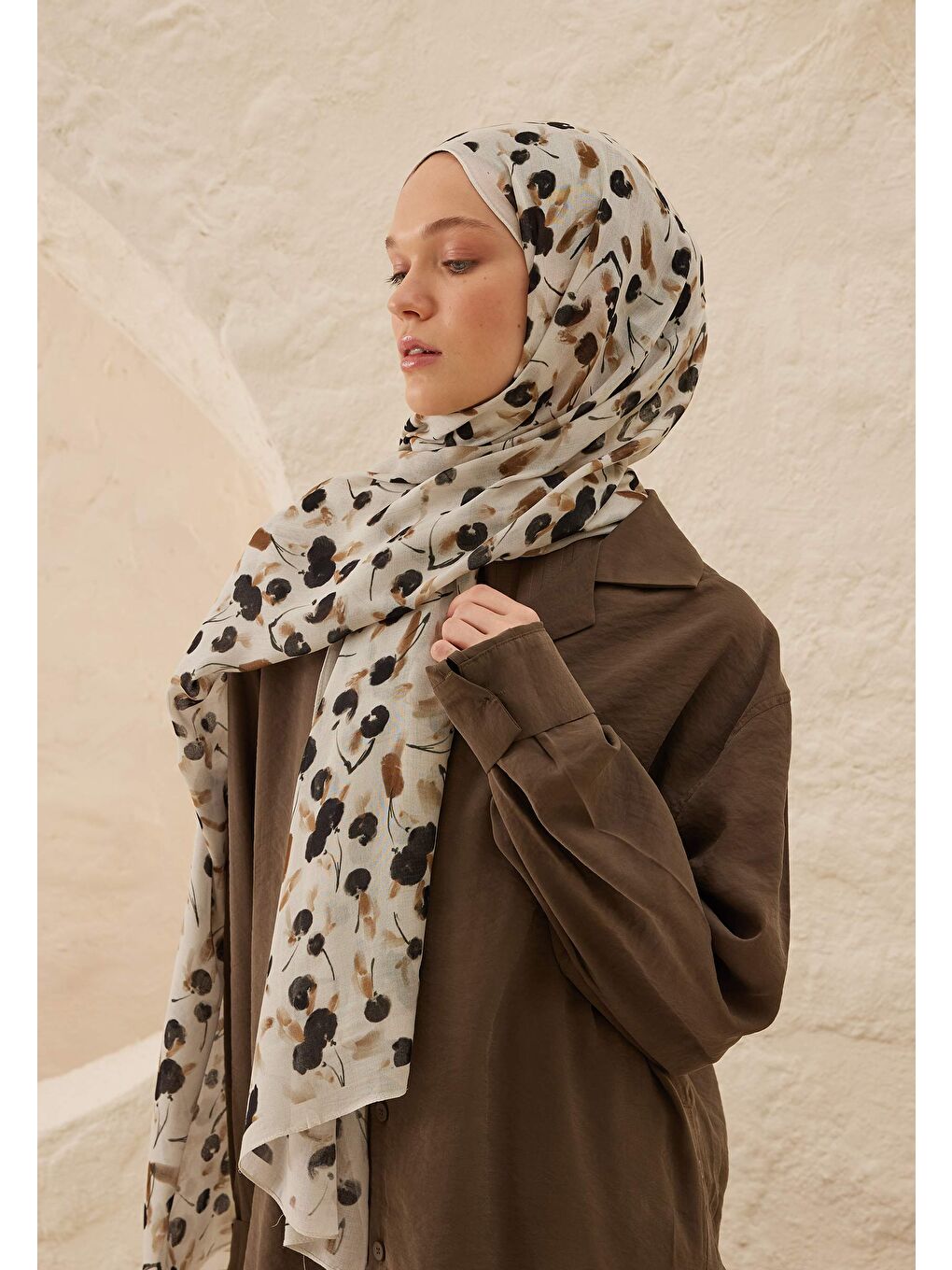 Cherry Desen Rami Şal Bej-3