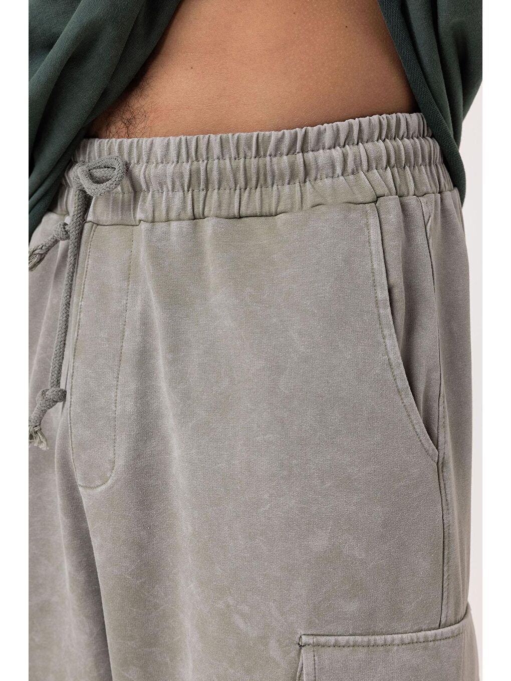 Yıkamalı Kargo Cepli Baggy Eşofman Alt Haki-5