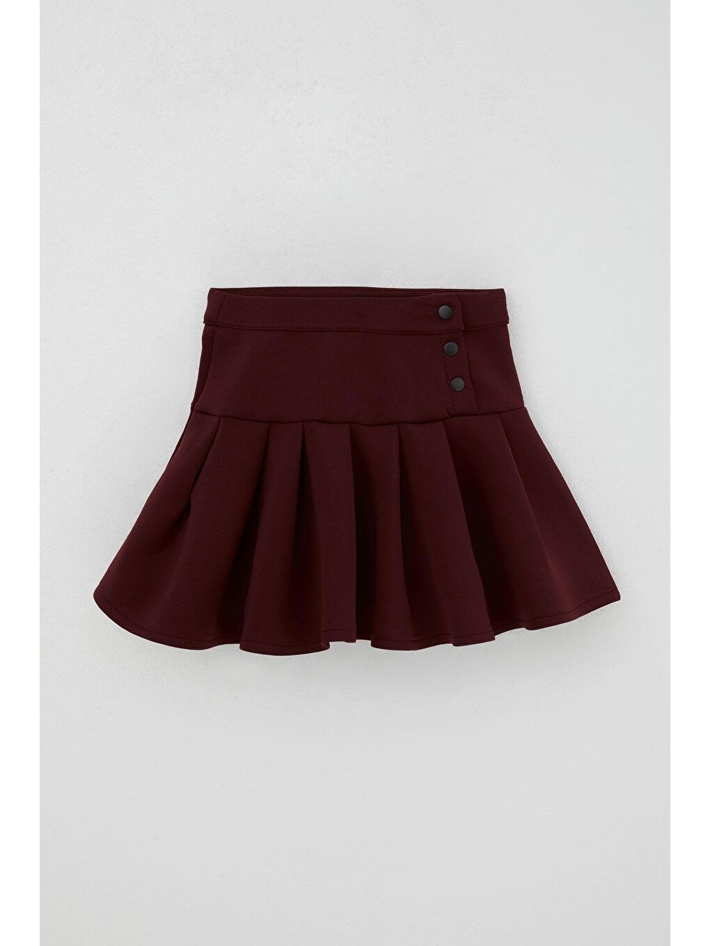 Kız Çocuk Mini Etek Pileli Çıtçıt Detaylı Bordo (7-12 Yaş)