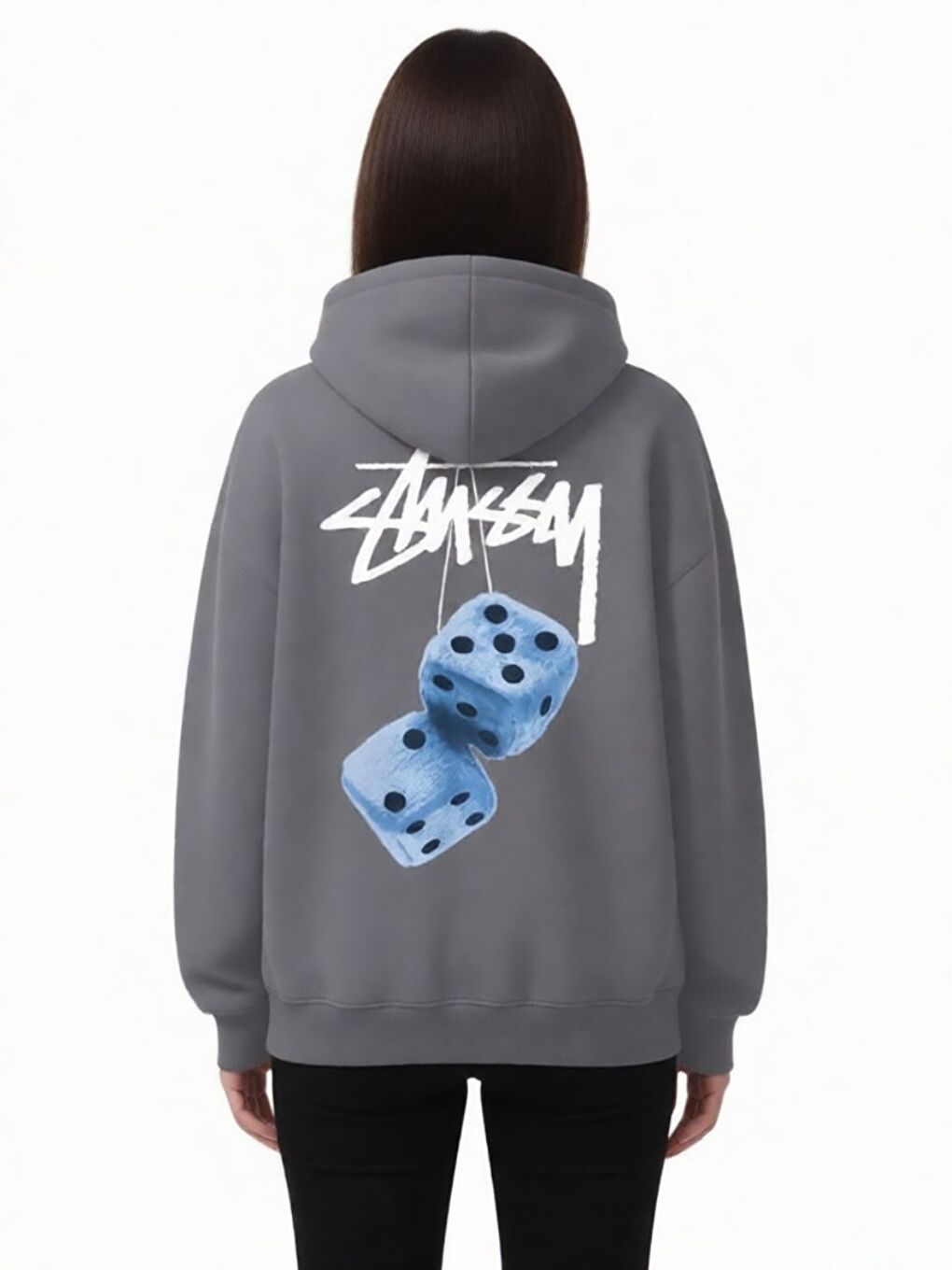 Gri Unisex Camsey Baskılı Kapüşonlu Sweatshirt Hoodie Füme