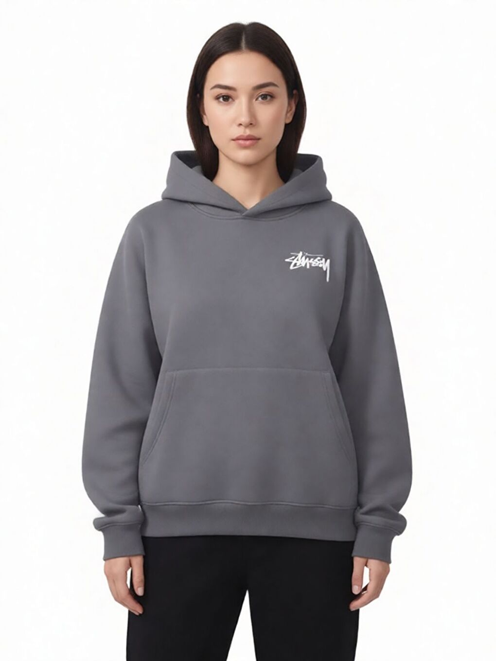 Gri Unisex Camsey Baskılı Kapüşonlu Sweatshirt Hoodie Füme-1