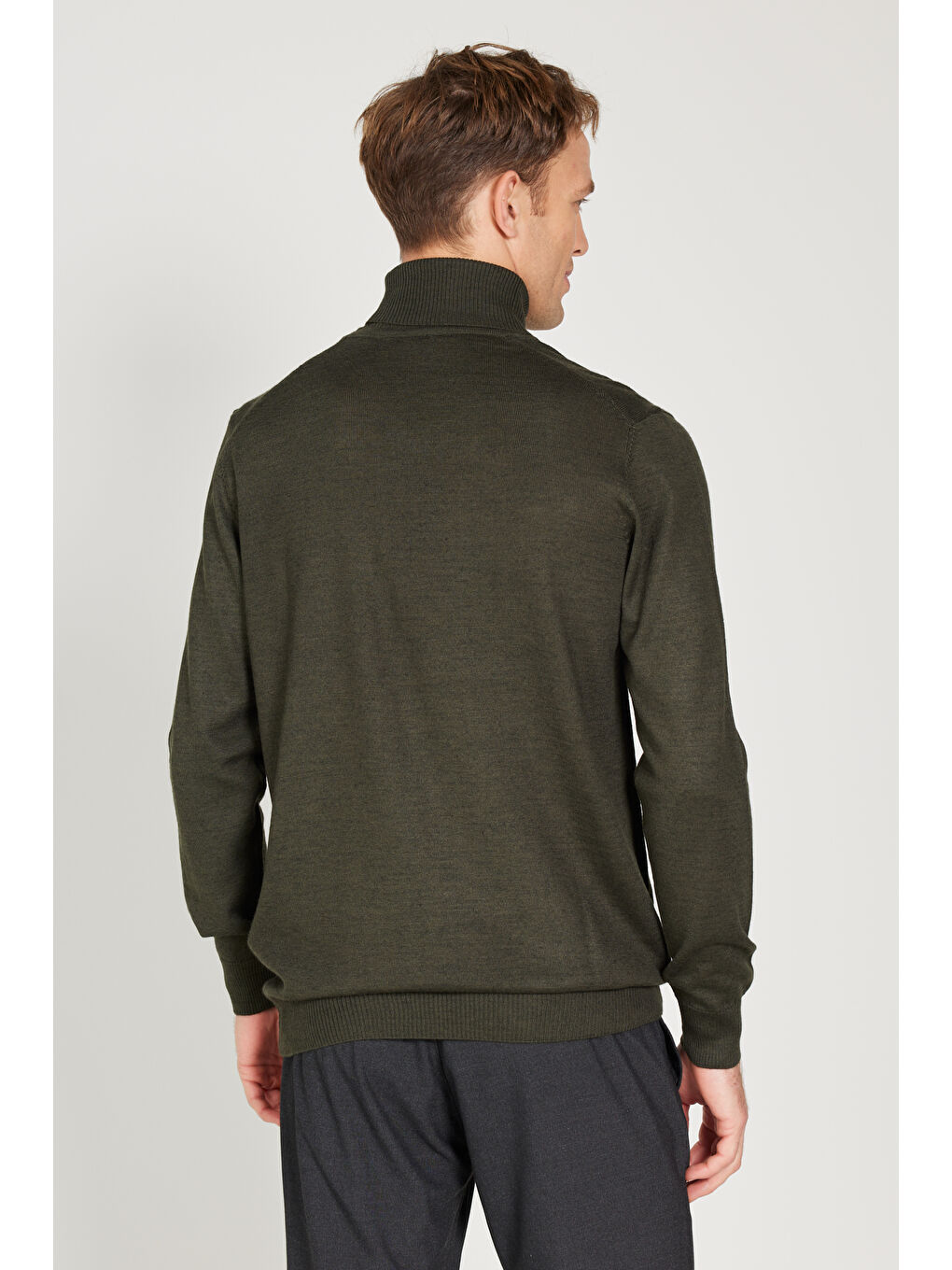 Erkek Haki Standart Fit Normal Kesim Tam Balıkçı Yaka Triko Kazak-4