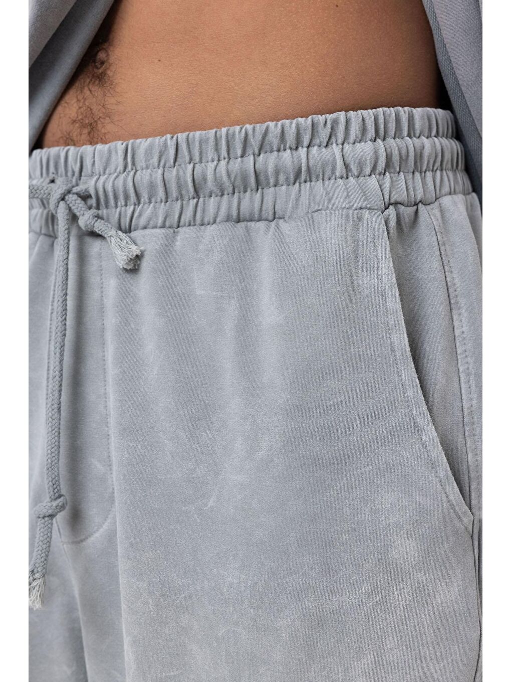 Yıkamalı Kargo Cepli Baggy Eşofman Alt Gri-5