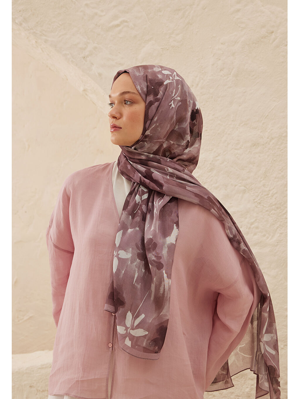 Pembe Lizzy Desen Rami Şal Gülkurusu-1