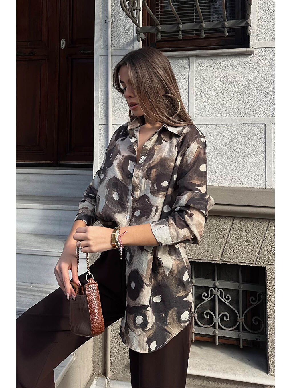 Kahverengi Batik Desenli Gömlek 6YXK2-49093-18-1
