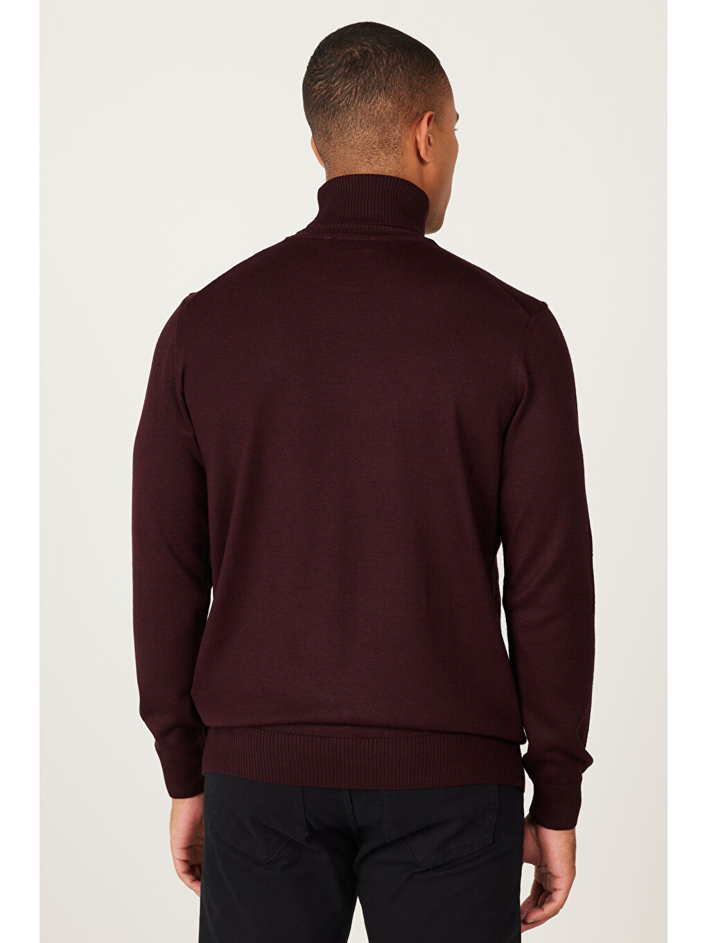 Erkek Bordo Standart Fit Normal Kesim Tam Balıkçı Yaka Triko Kazak-4
