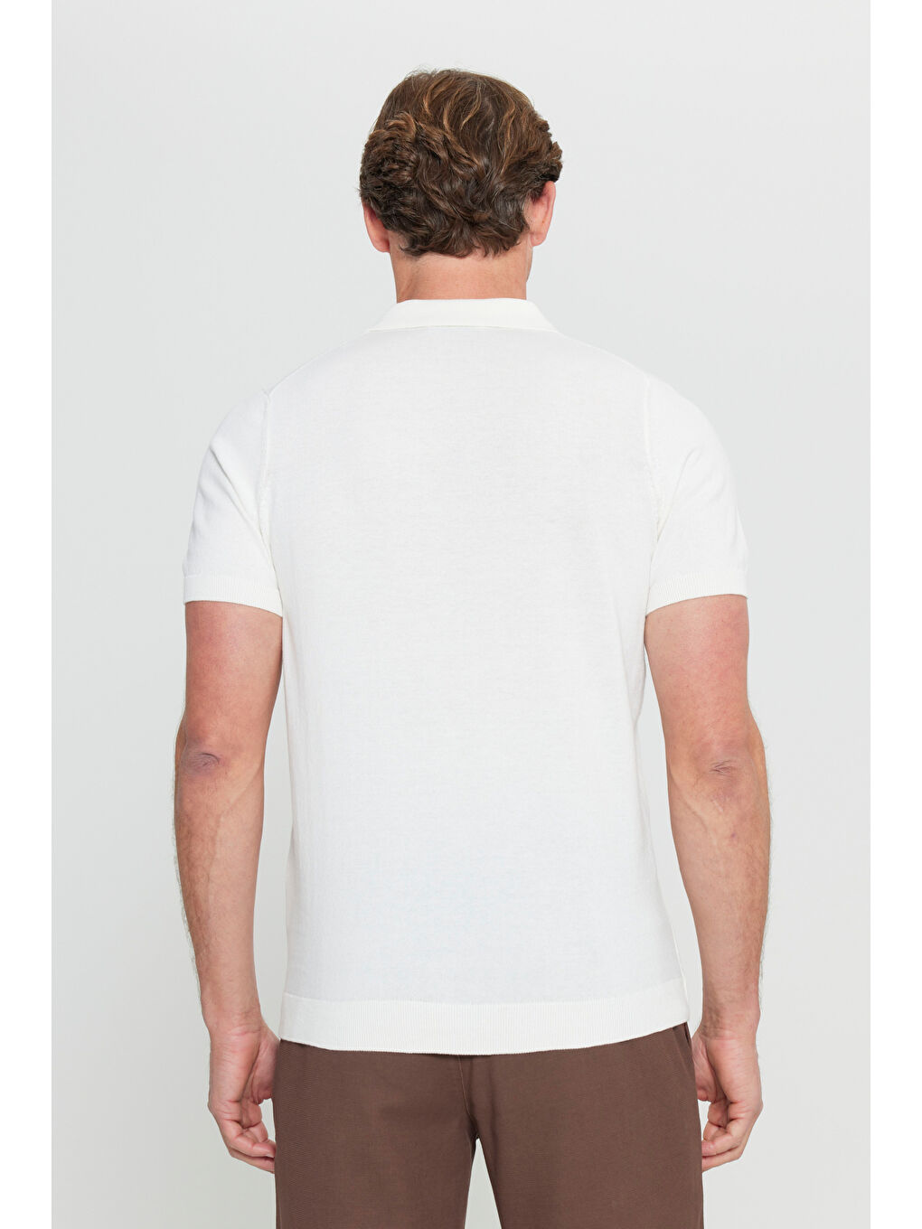 Erkek Beyaz %100 Pamuk Standart Fit Normal Kesim Polo Yaka Triko Tişört-4