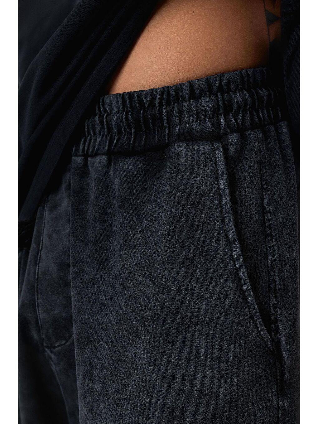 Yıkamalı Kargo Cepli Baggy Eşofman Alt Siyah-5