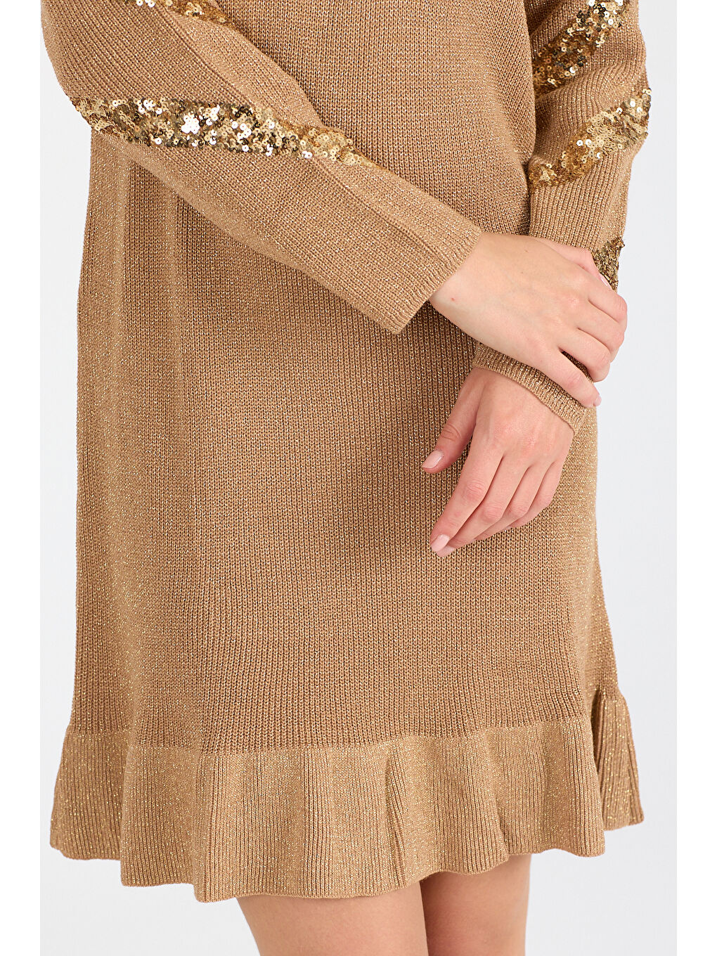 Kahverengi Kadın Bisiklet Yaka Sim Garnili Pul İşlemeli Eibise 3143 (Standart Beden s-m-l-xl Beden Uyumludur)-4