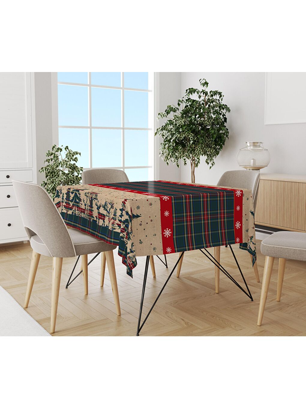 Karışık Yılbaşı Desenli Kadife Doku Masa Örtüsü