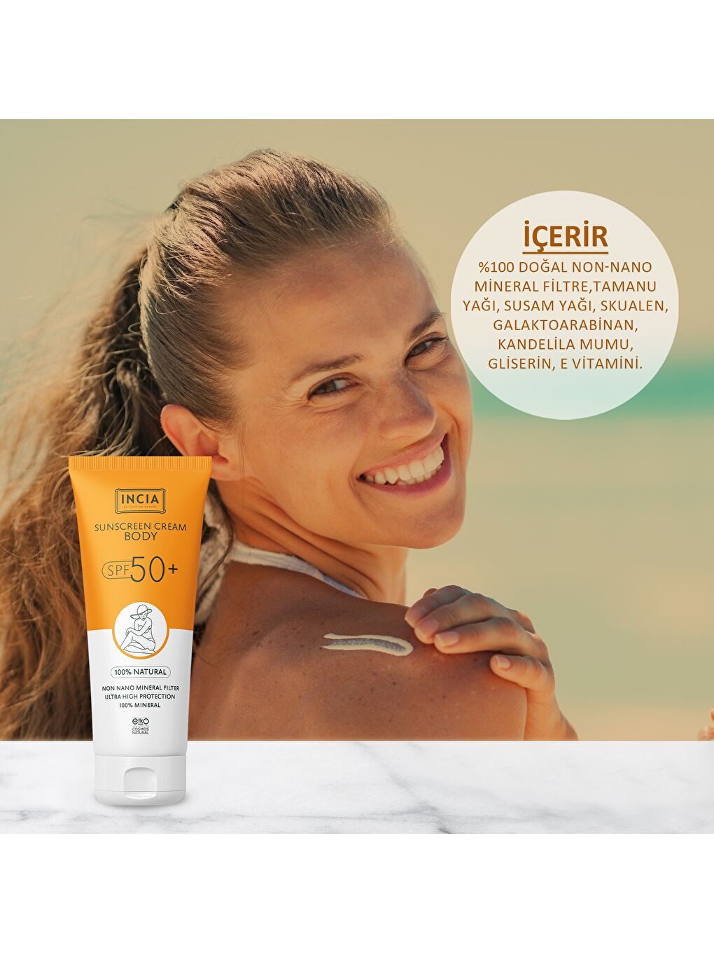 %100 Doğal Vücut Güneş Kremi Leke Karşıtı Mineral Filtreli Yüksek Koruma SPF 50+ UVA UVB 150 ml-2