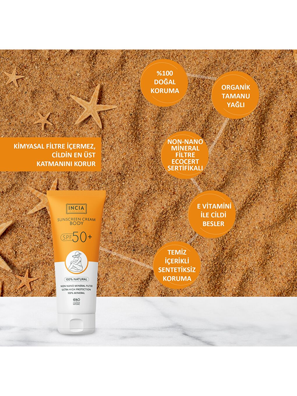 %100 Doğal Vücut Güneş Kremi Leke Karşıtı Mineral Filtreli Yüksek Koruma SPF 50+ UVA UVB 150 ml-3