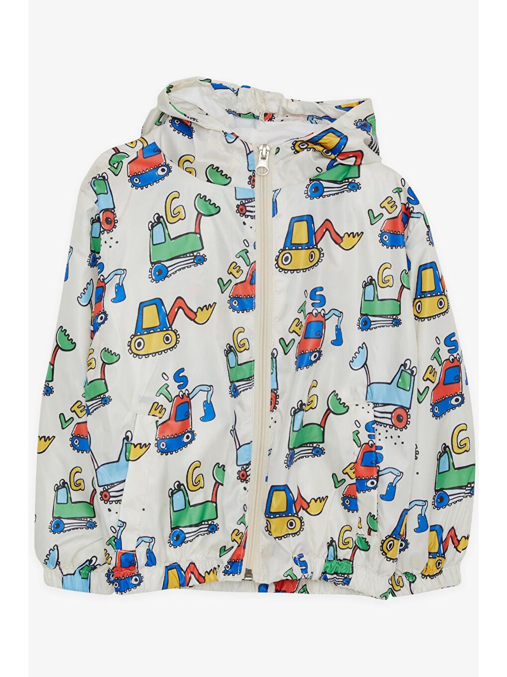 Ekru Erkek Bebek Yağmurluk İş Makinası Desenli Krem (1 Yaş)-3