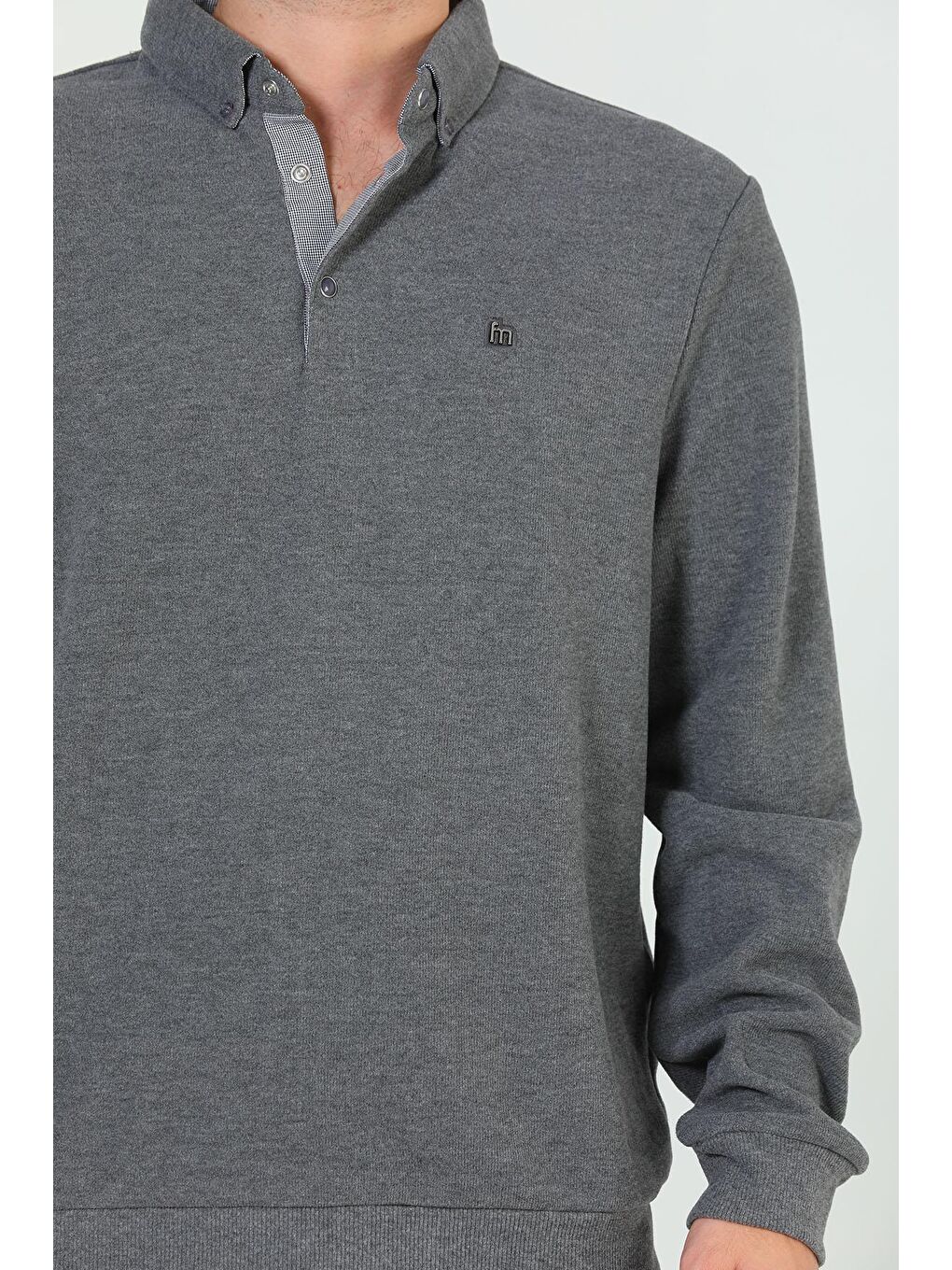 Antrasit Erkek Gömlek Yaka Sweatshirt-6