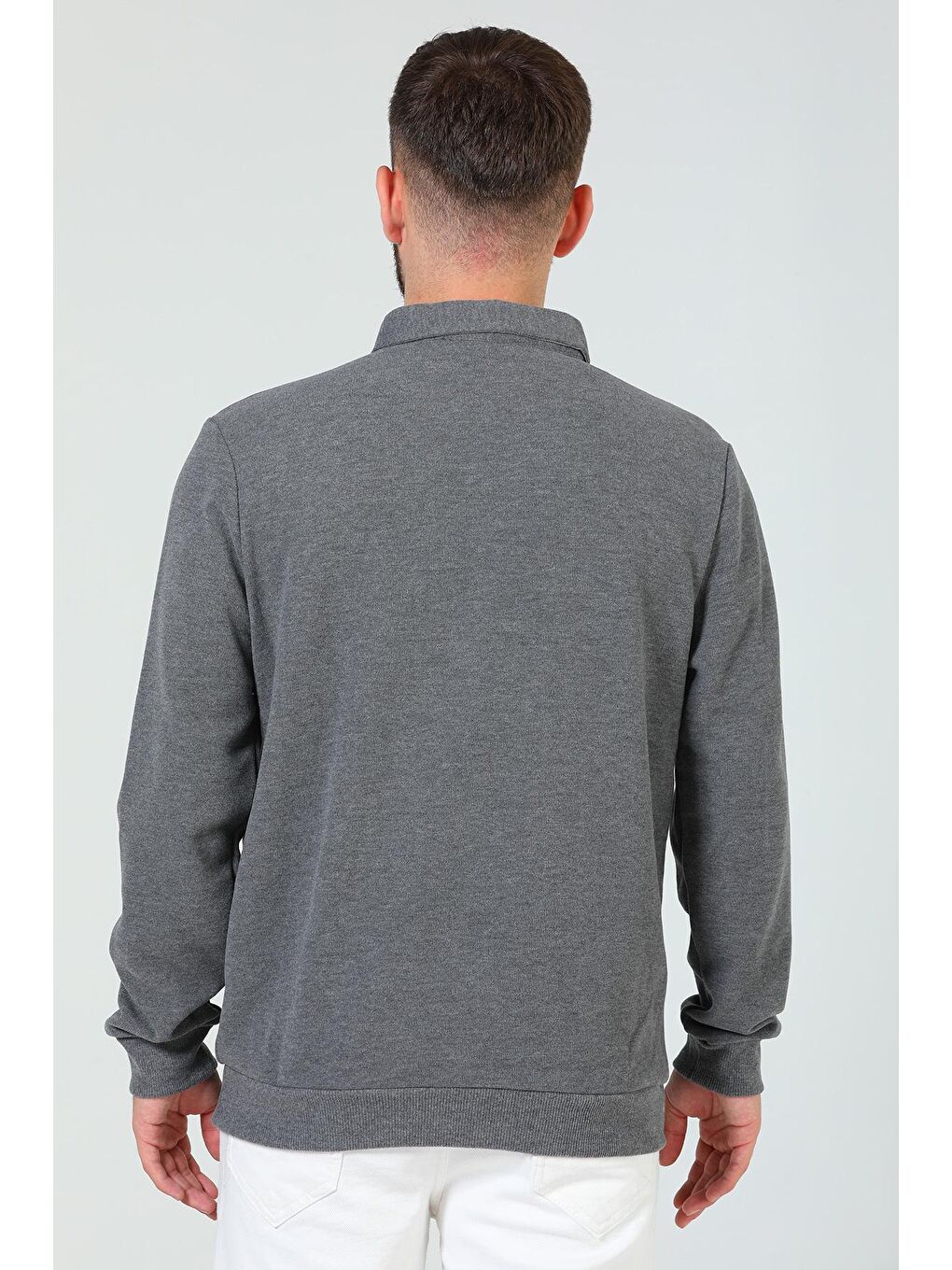 Antrasit Erkek Gömlek Yaka Sweatshirt-7