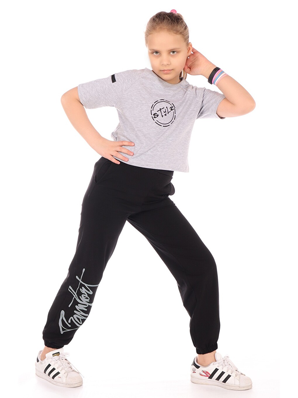 Gri Kız Çocuk Style Baskılı Eşofman Takım-3