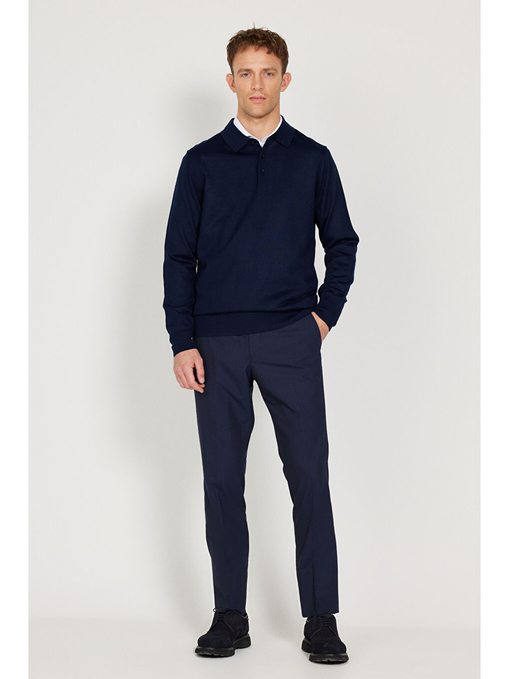 Erkek Lacivert Standart Fit Normal Kesim Polo Yaka Triko Kazak-1