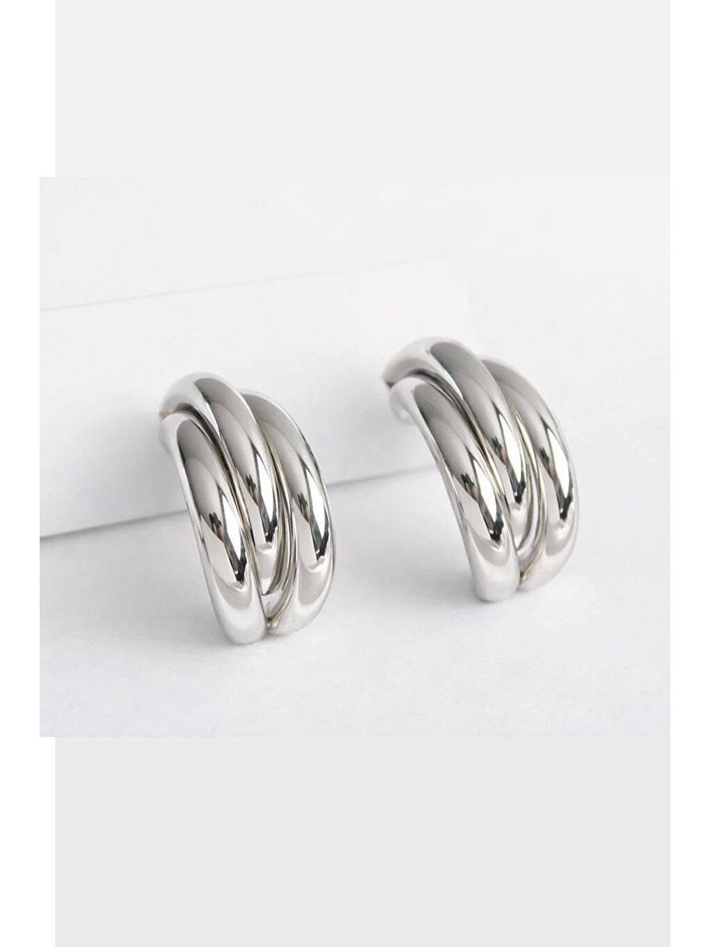 Gri Gümüş Renk Çelik Küpe