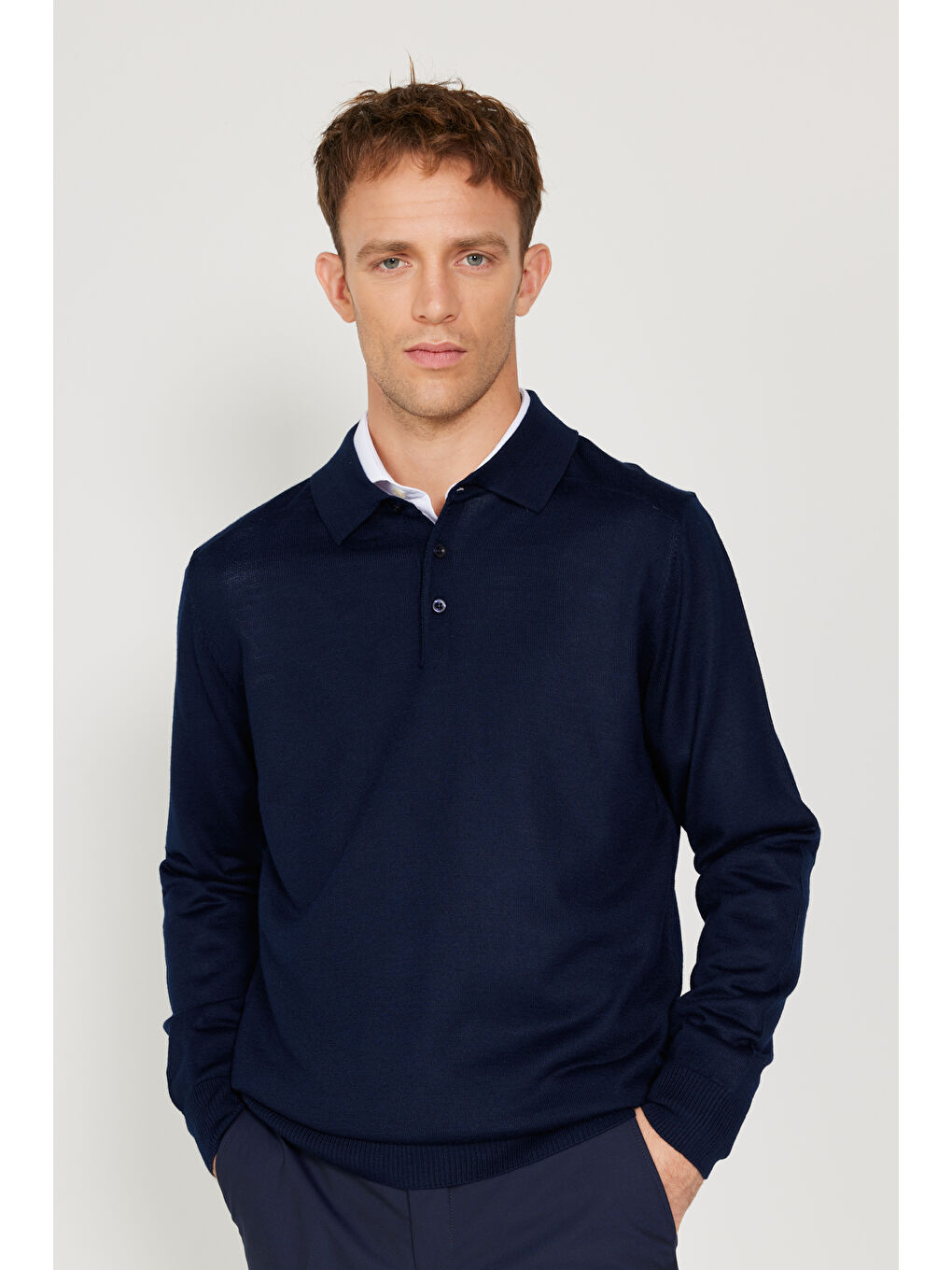 Erkek Lacivert Standart Fit Normal Kesim Polo Yaka Triko Kazak-2