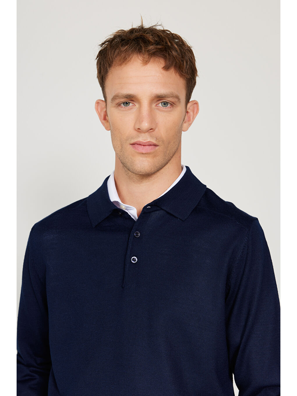 Erkek Lacivert Standart Fit Normal Kesim Polo Yaka Triko Kazak-3