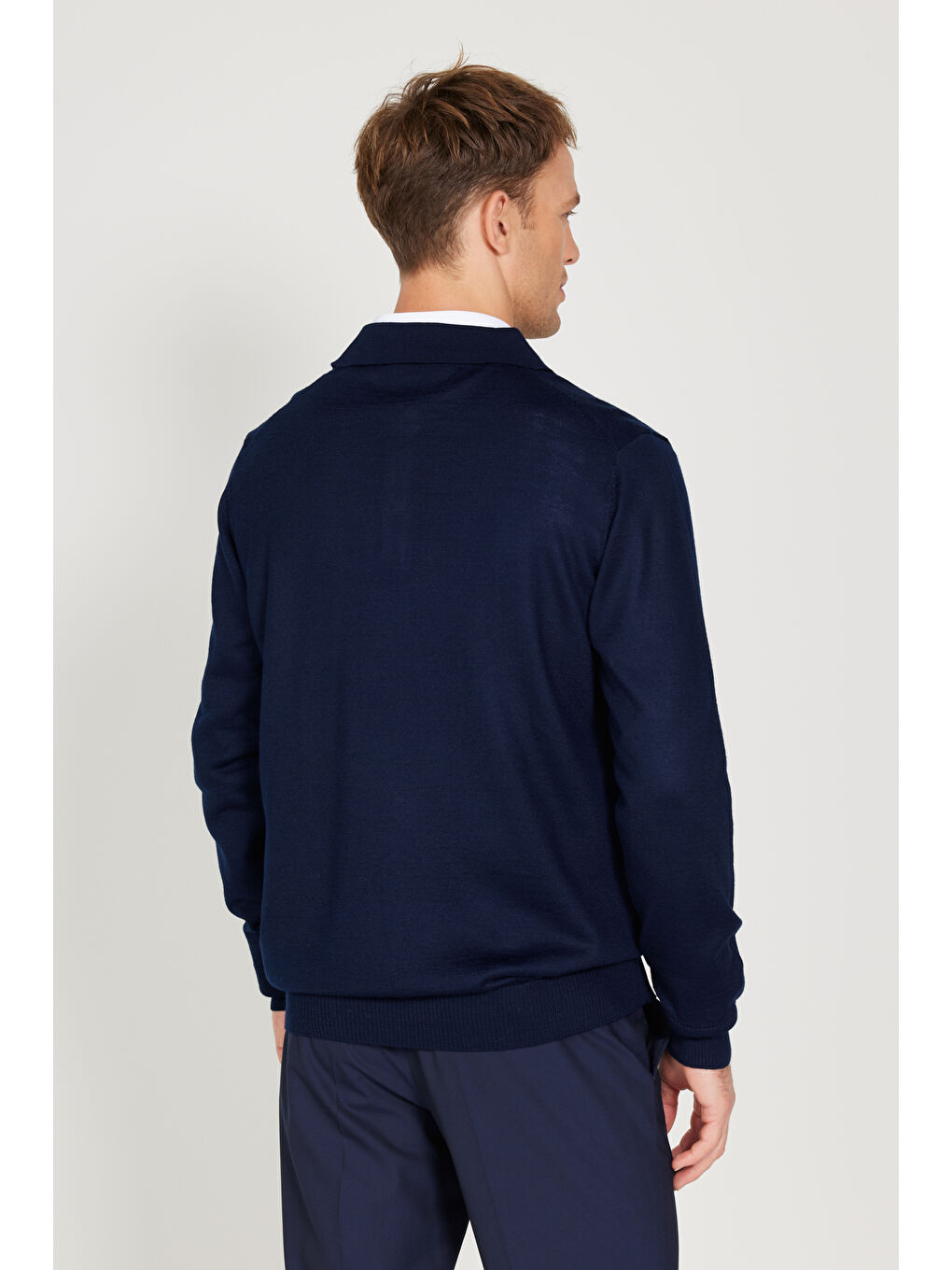 Erkek Lacivert Standart Fit Normal Kesim Polo Yaka Triko Kazak-4