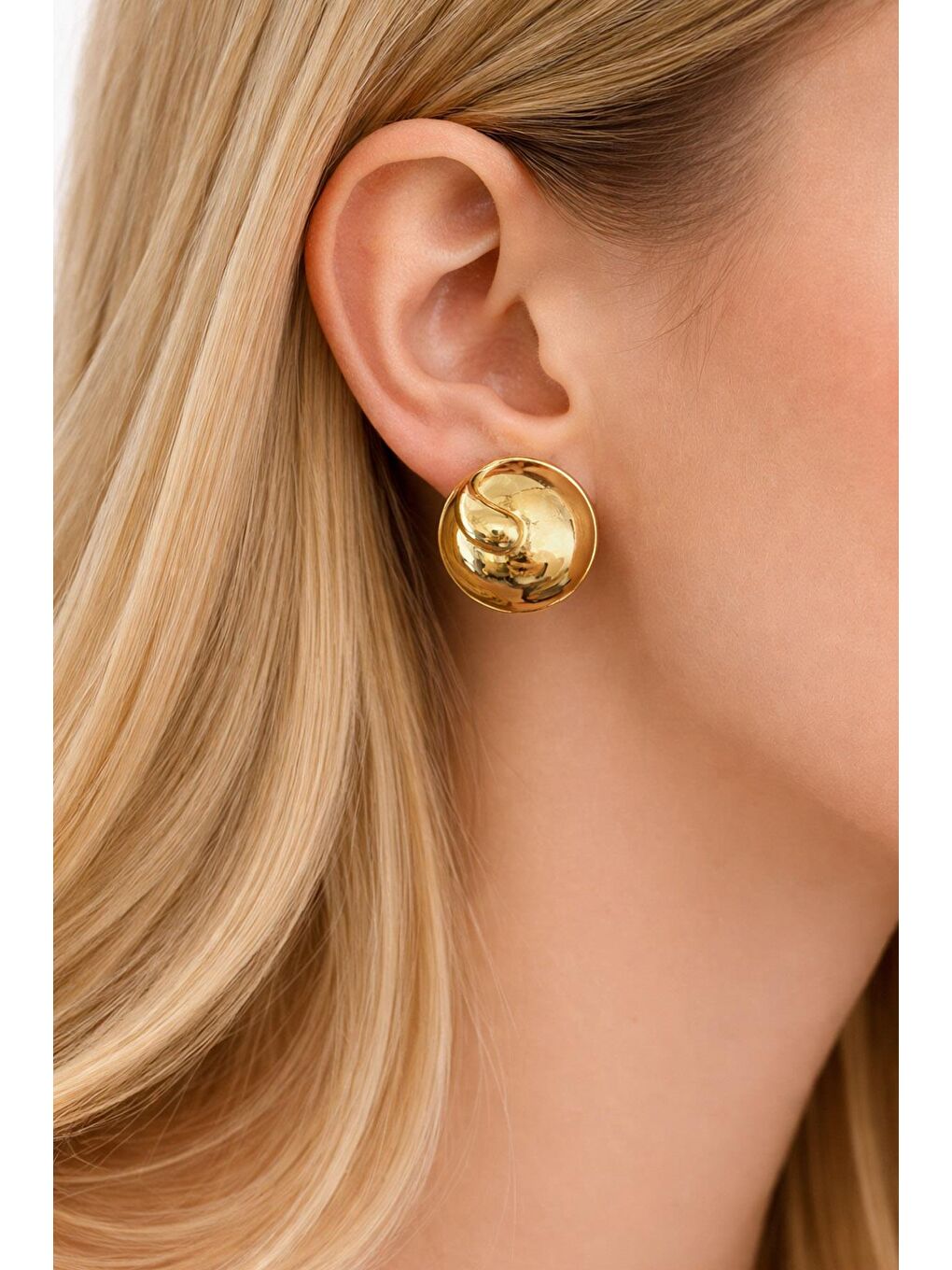 Sarı Altın Çelik Düğme Küpe