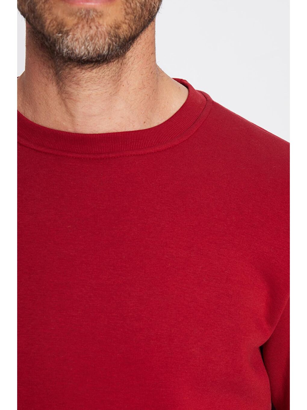 Unisex Relax Fit Rahat Kesim Pamuklu Yumuşak Dokulu İçi Polarlı Basic Bordo Bisiklet Yaka Sweatshirt-4