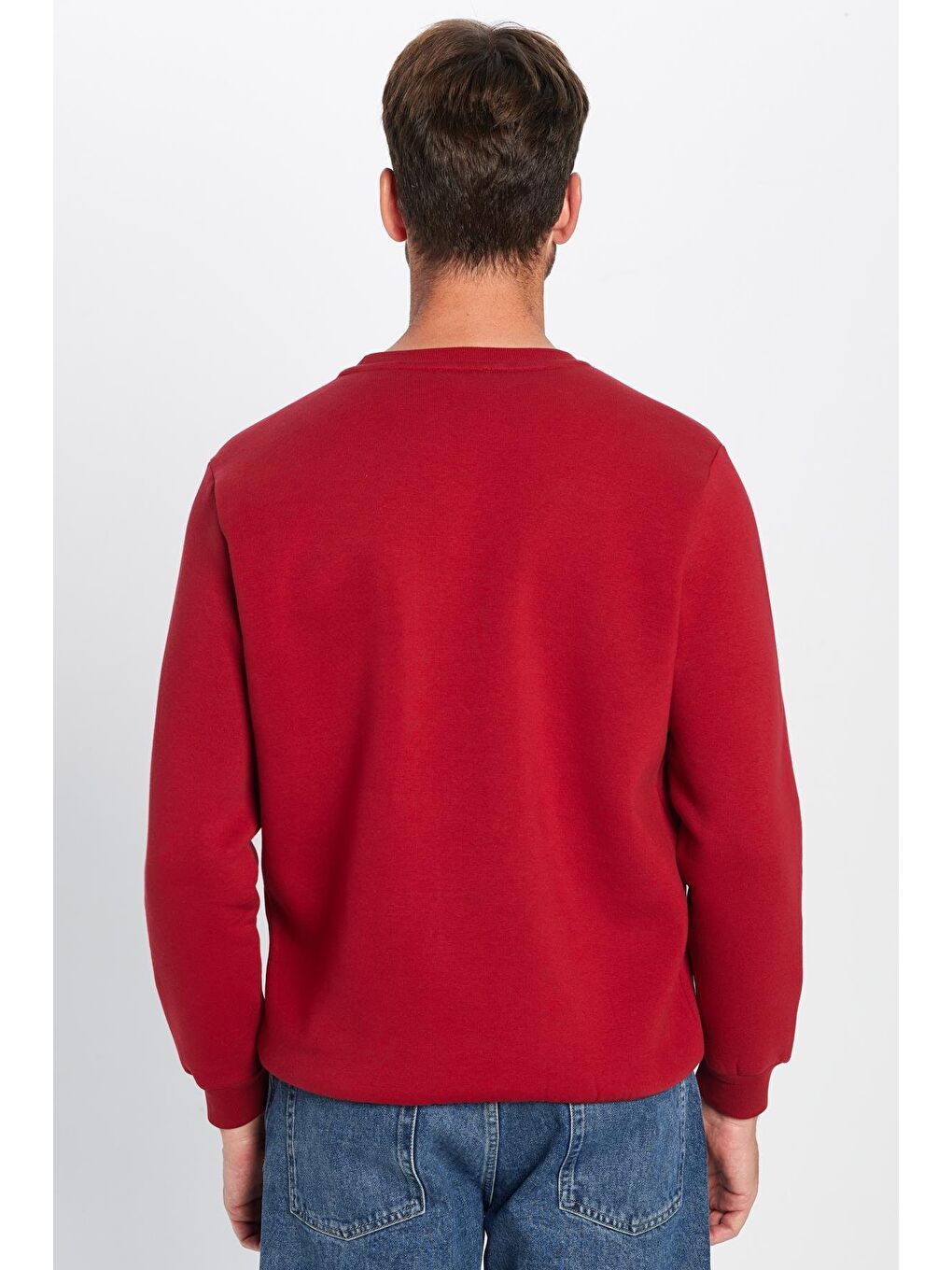 Unisex Relax Fit Rahat Kesim Pamuklu Yumuşak Dokulu İçi Polarlı Basic Bordo Bisiklet Yaka Sweatshirt-6