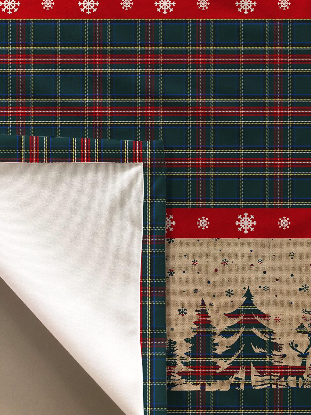 Karışık Yılbaşı Desenli Kadife Doku Masa Örtüsü-1