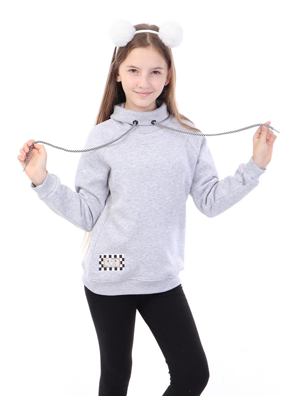 Gri Kız Çocuk Baskılı Sweatshirt