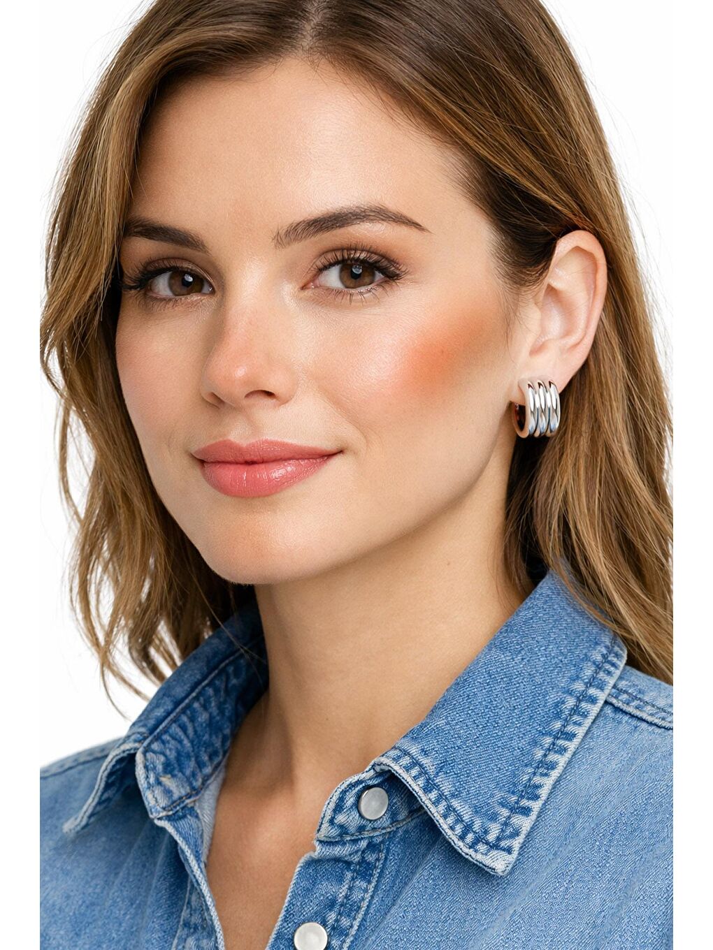 Gri Gümüş Çelik Çizgili Küpe-1