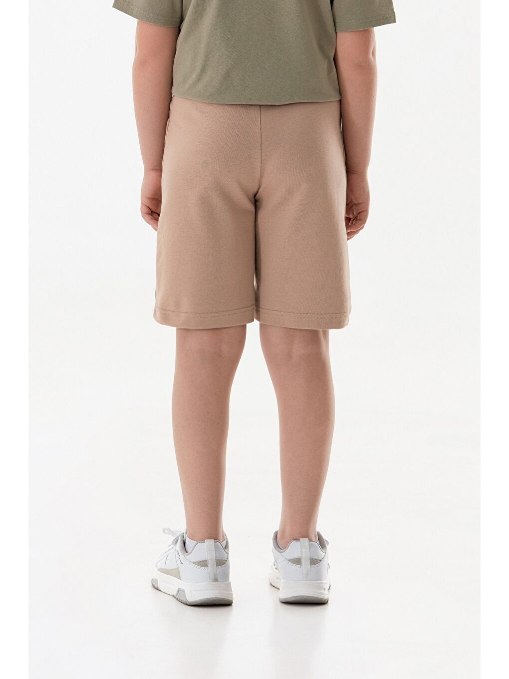 Bej Beli Lastikli Los Angeles Yazı Baskılı Erkek Çocuk Şort-3