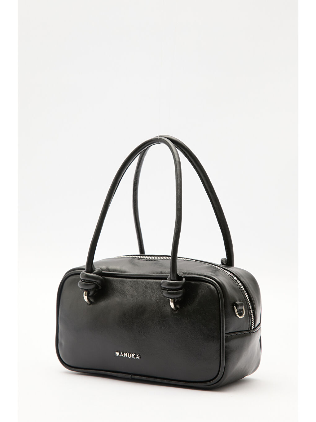 Siyah Etre Bağlama Detaylı Bowling Çanta Black Truffle-2