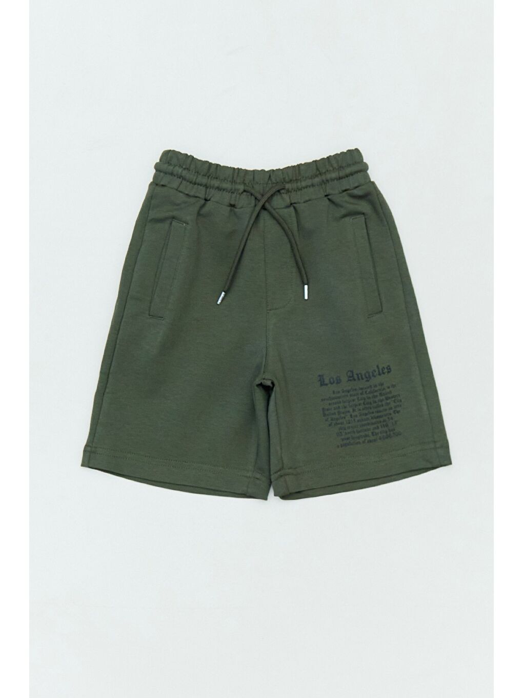 Haki Beli Lastikli Los Angeles Yazı Baskılı Erkek Çocuk Şort
