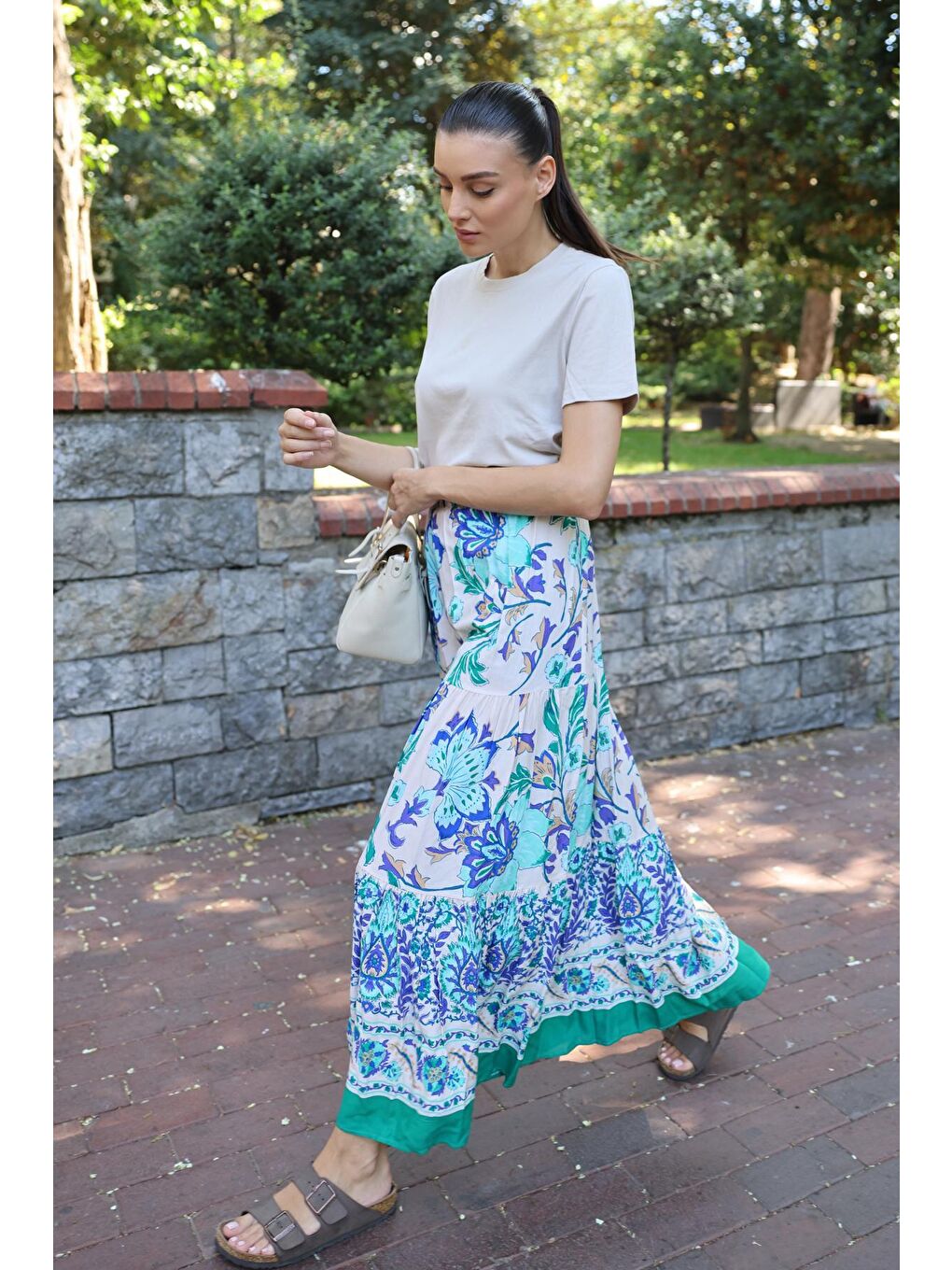 1898 Desenli Uzun Etek - Turkuaz-2