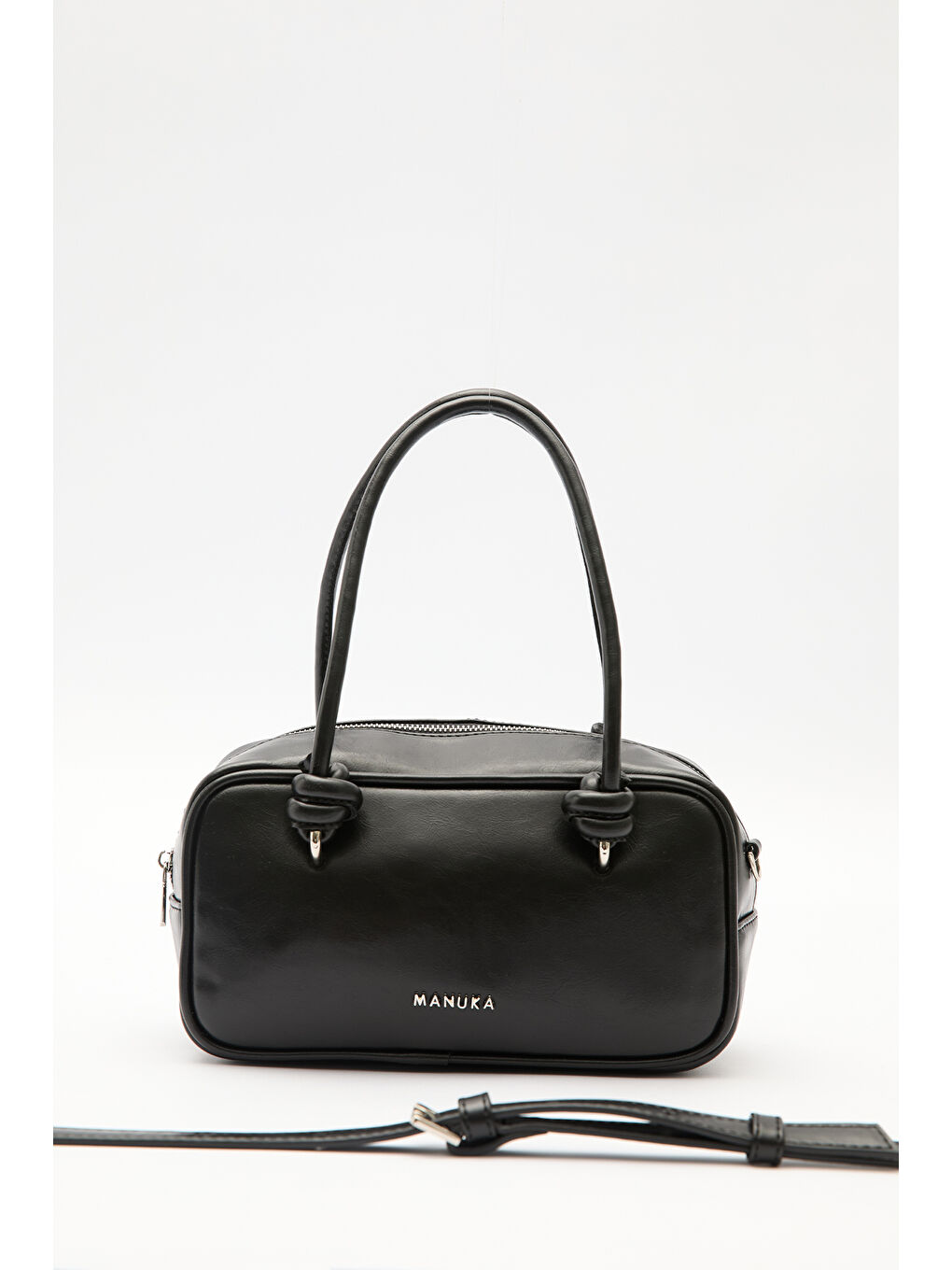 Siyah Etre Bağlama Detaylı Bowling Çanta Black Truffle-3