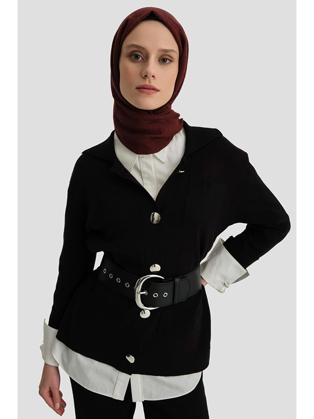 Metal Düğmeli Triko Takım 24Kd4212 Siyah-1