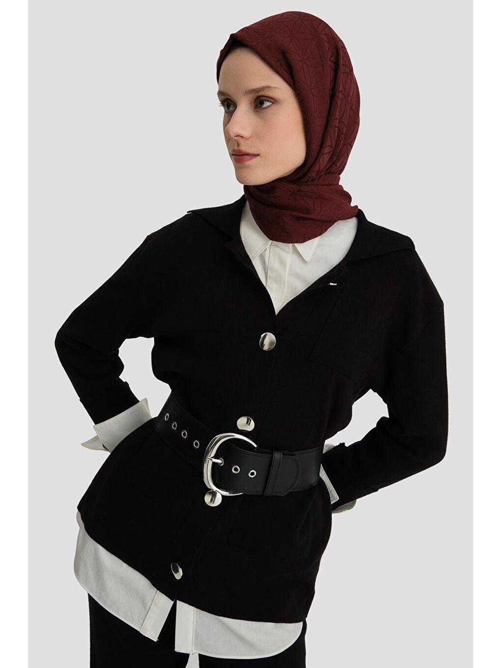 Metal Düğmeli Triko Takım 24Kd4212 Siyah-2