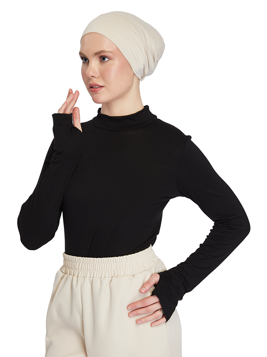 Siyah Kadın Organik Parmak Geçmeli Balıkçı Yakalı Body-1