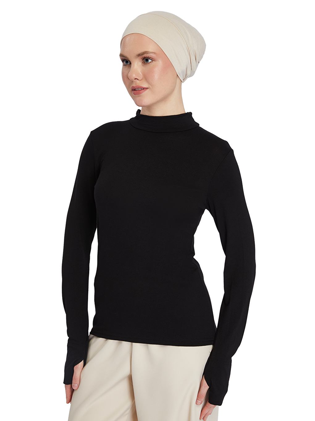 Siyah Kadın Organik Parmak Geçmeli Balıkçı Yakalı Body-3